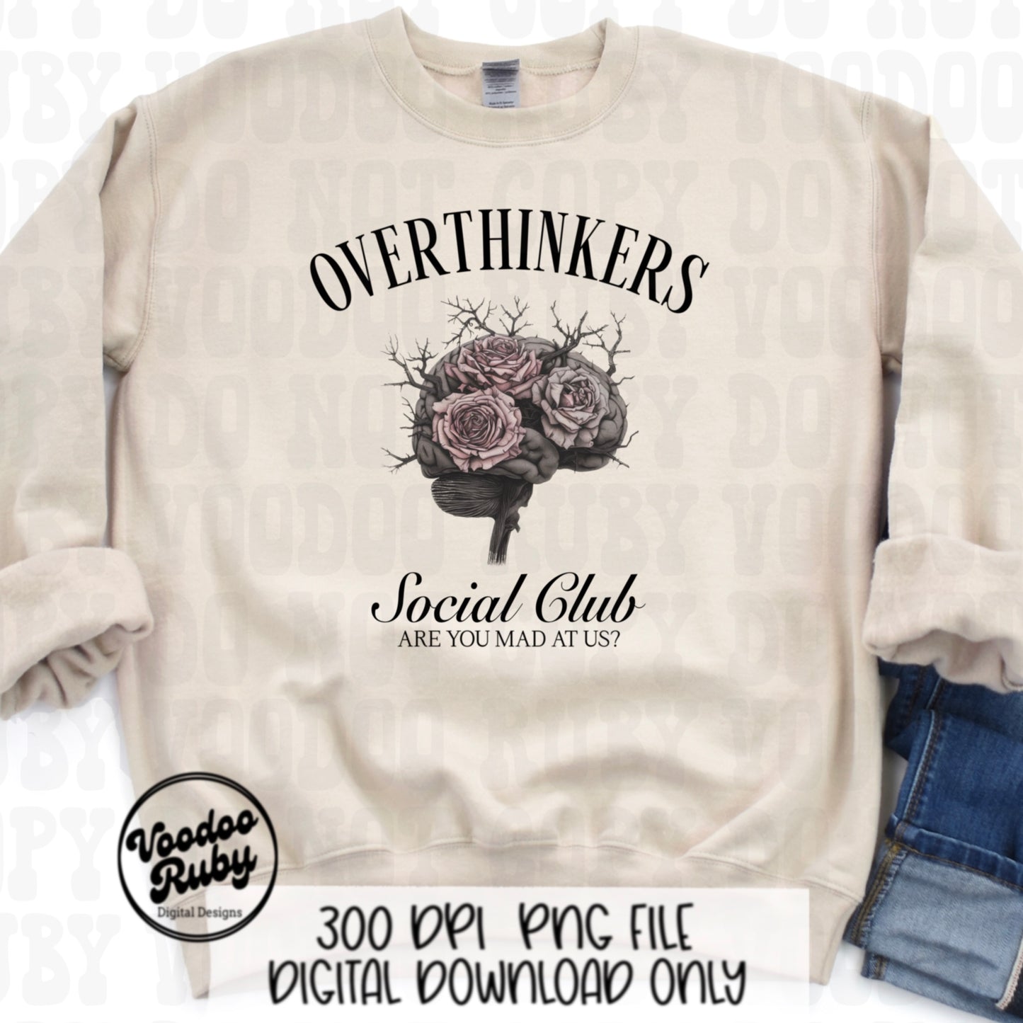 Overthinkers Social Club PNG Design Sublimation Hand Drawn Digital Download Funny Anxiety Mental Health PNG Anxiety dtf Printable