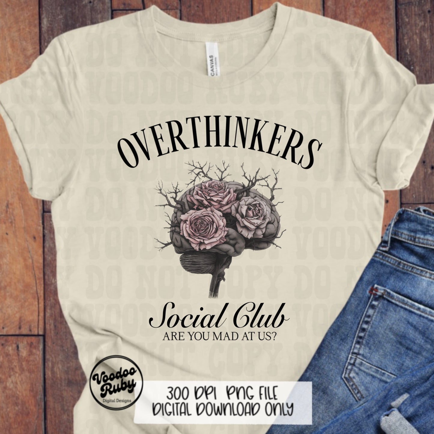 Overthinkers Social Club PNG Design Sublimation Hand Drawn Digital Download Funny Anxiety Mental Health PNG Anxiety dtf Printable