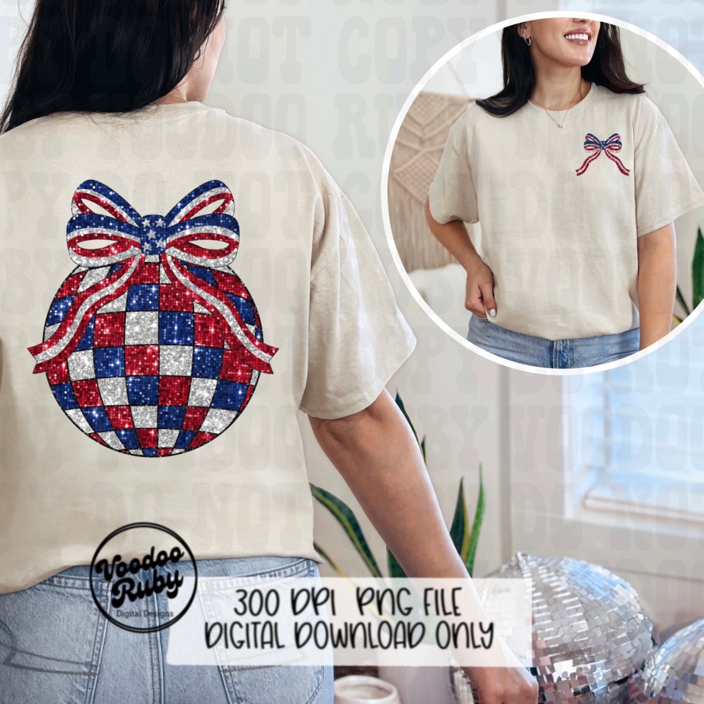 4th of July Coquette Bow Disco Ball PNG Sublimation Design Hand Drawn Digital Download Sequin Glitter Patriotic PNG Summer American dtf