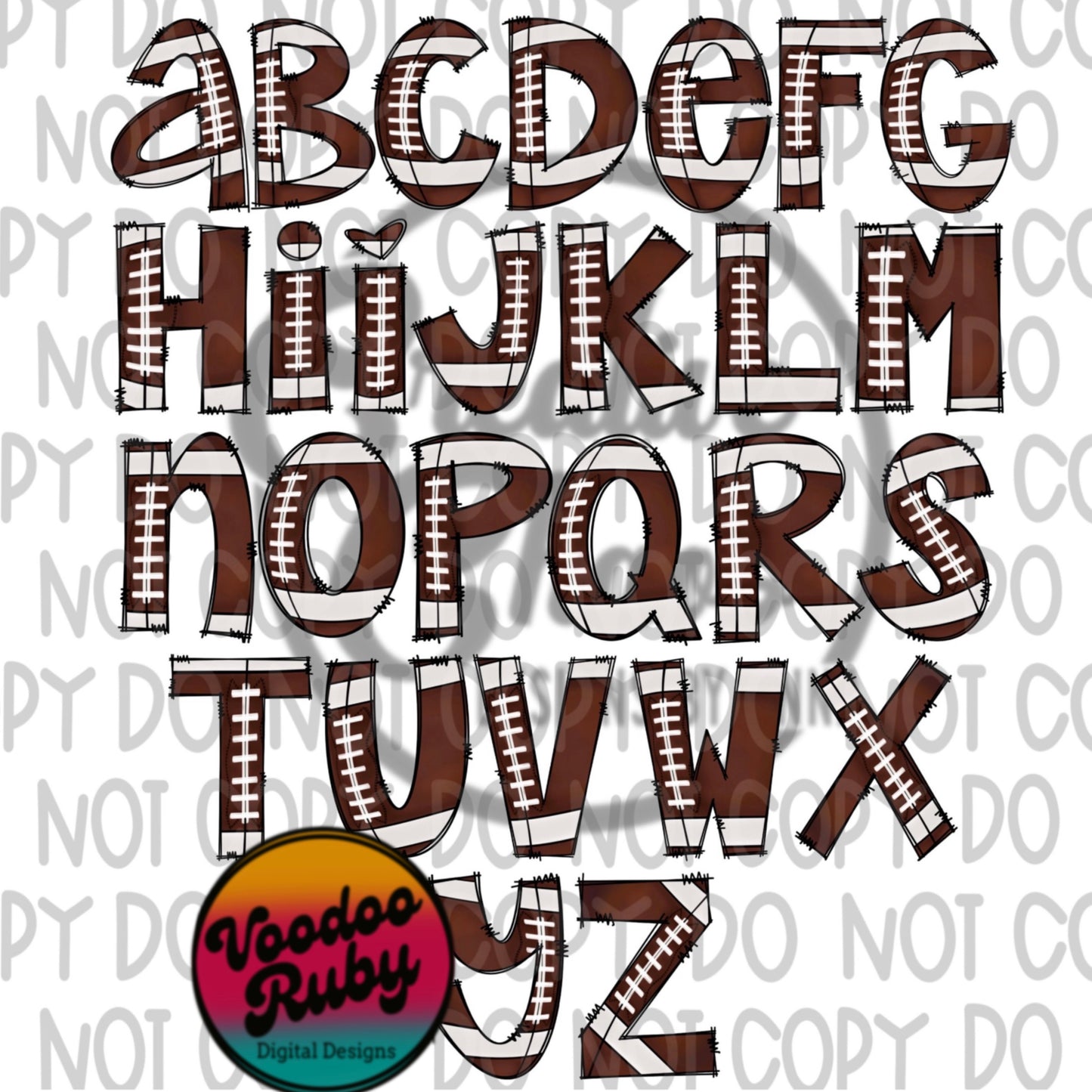 Football Doodle Letters Sublimation Alphabet Bundle PNG Hand Drawn Alphabet Alpha Pack Digital Download Football DTF Printable