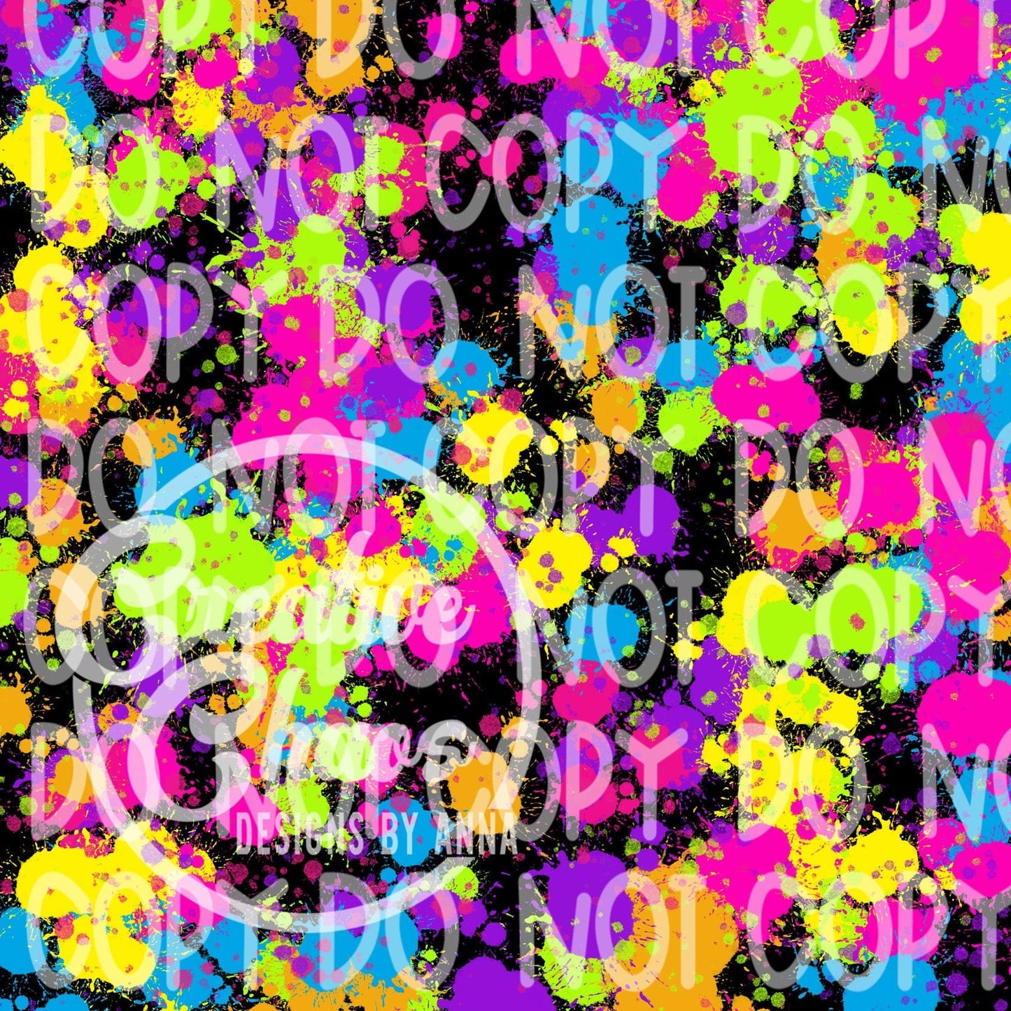 Neon Paint Splatter PNG: Hand Drawn Digital Paper (Digital Download)