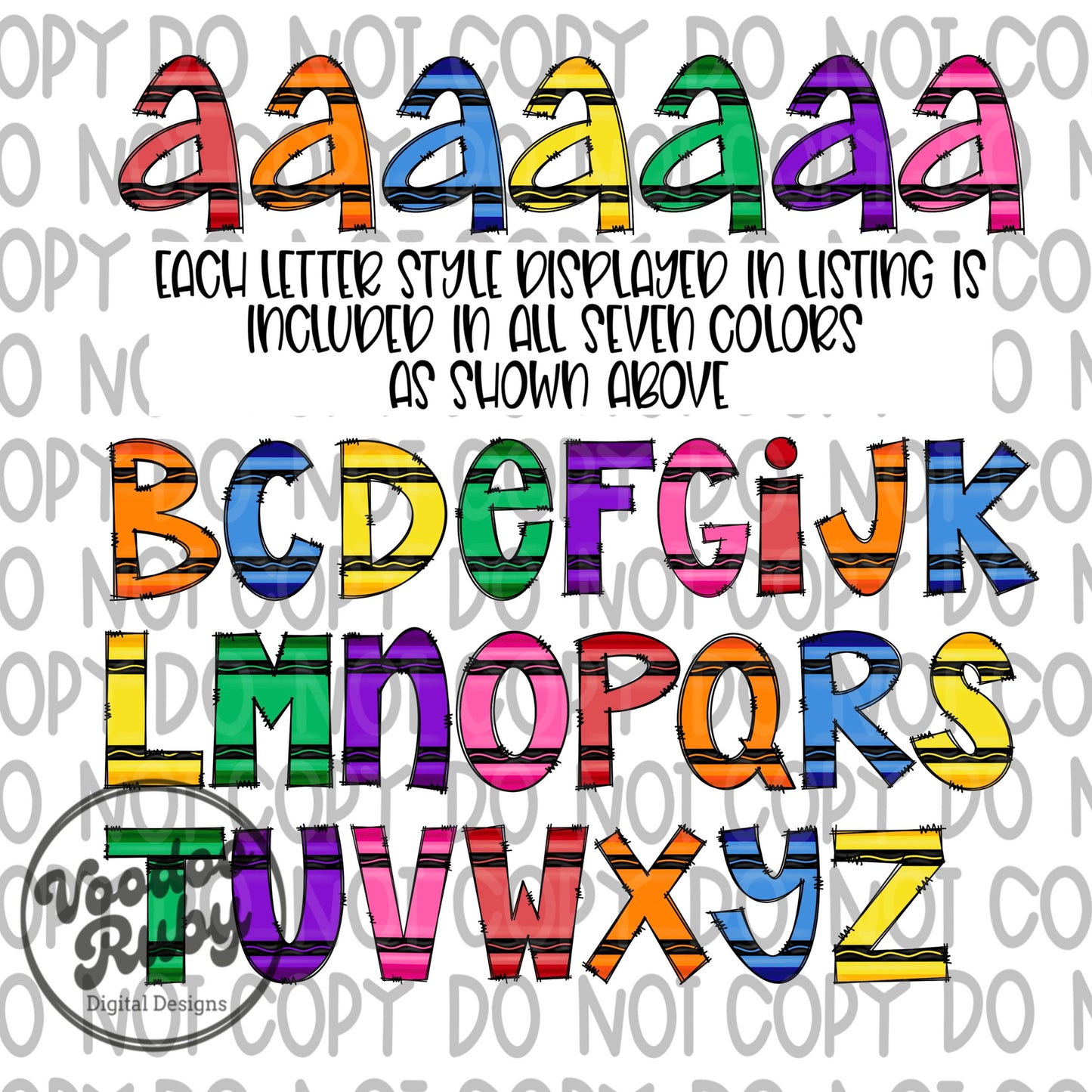 Crayon Doodle Alphabet PNG Bundle: Hand Drawn Letters (Digital Download)