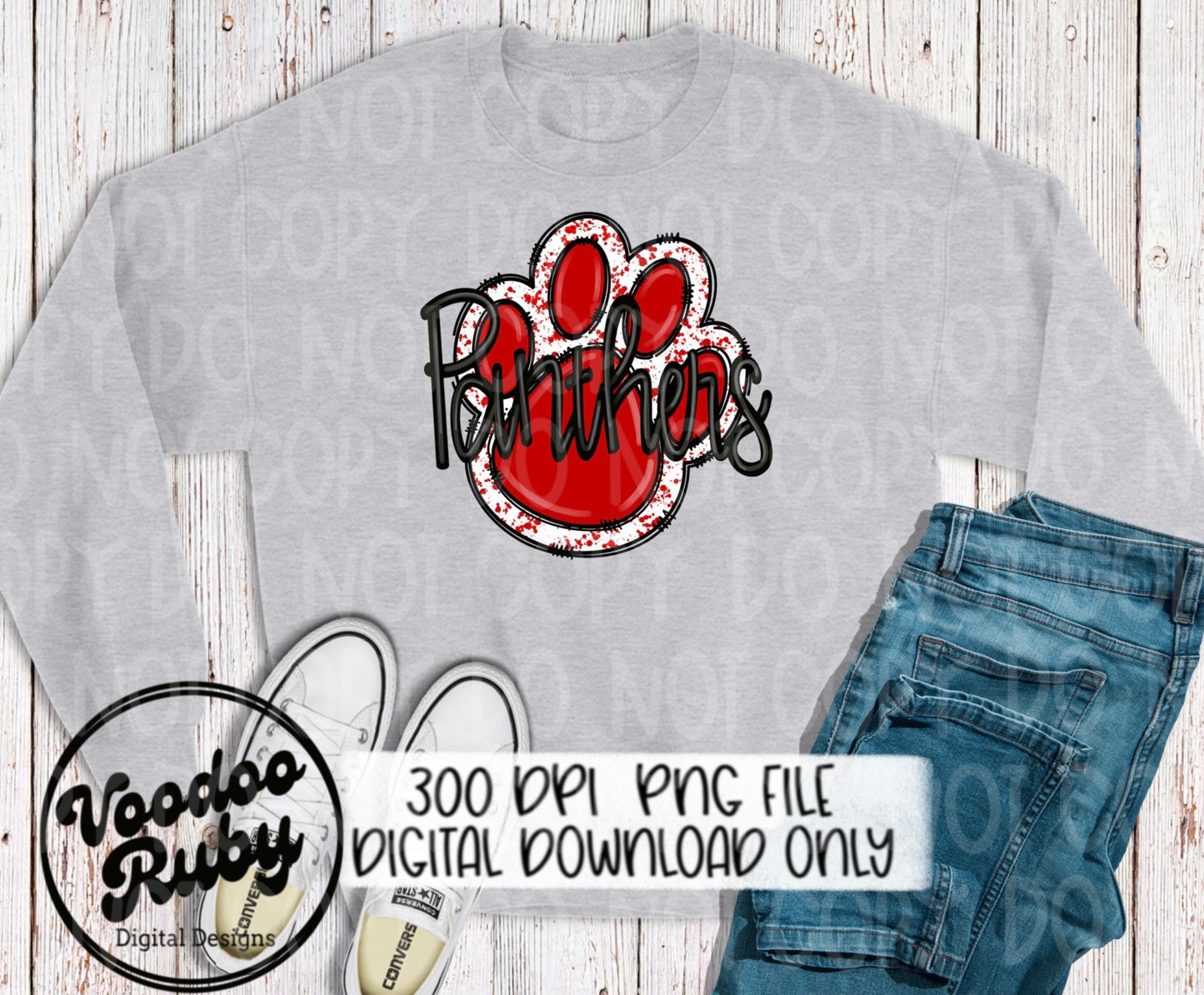 Panthers PNG Design Sublimation Hand Drawn Digital Download Football PNG Red Panthers png Paw Print Mascot DTF Printable Cheer png