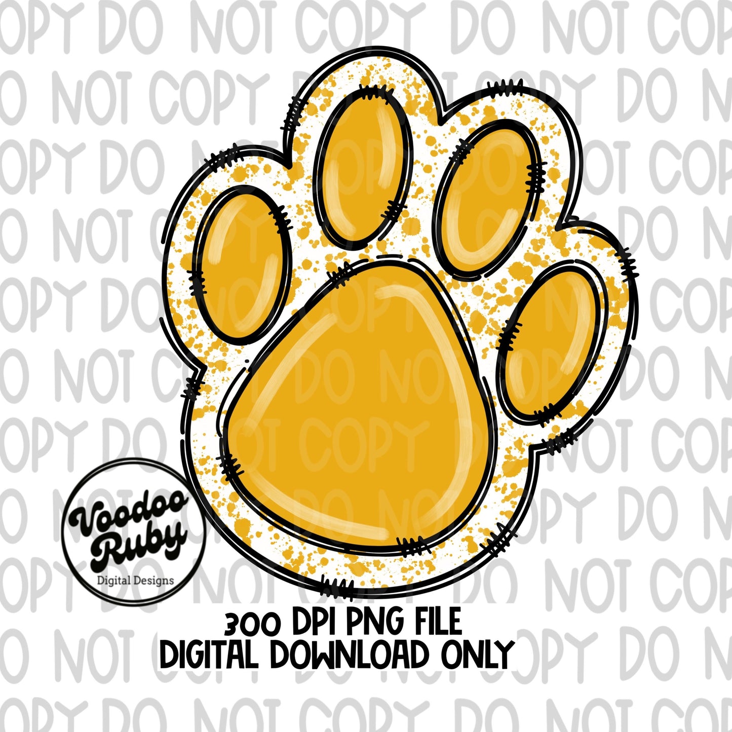 Gold Paw PNG Mascot Hand Drawn Digital Download Sublimation Blanks Yellow Paw Print Football png DTF Printable Clip Art