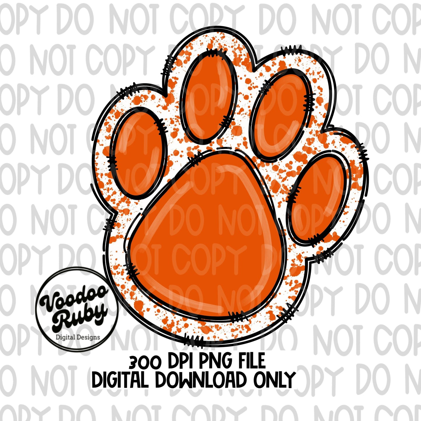 Orange Paw Print PNG Sublimation Design Hand Drawn Digital Download Doodle Clip Art DTF Printable