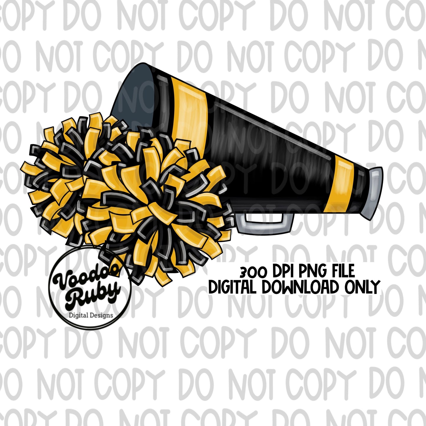 Black and Gold Cheer PNG Design Sublimation Hand Drawn Digital Download Black Gold Cheer Megaphone png Cheerleader Clip Art DTF Printable