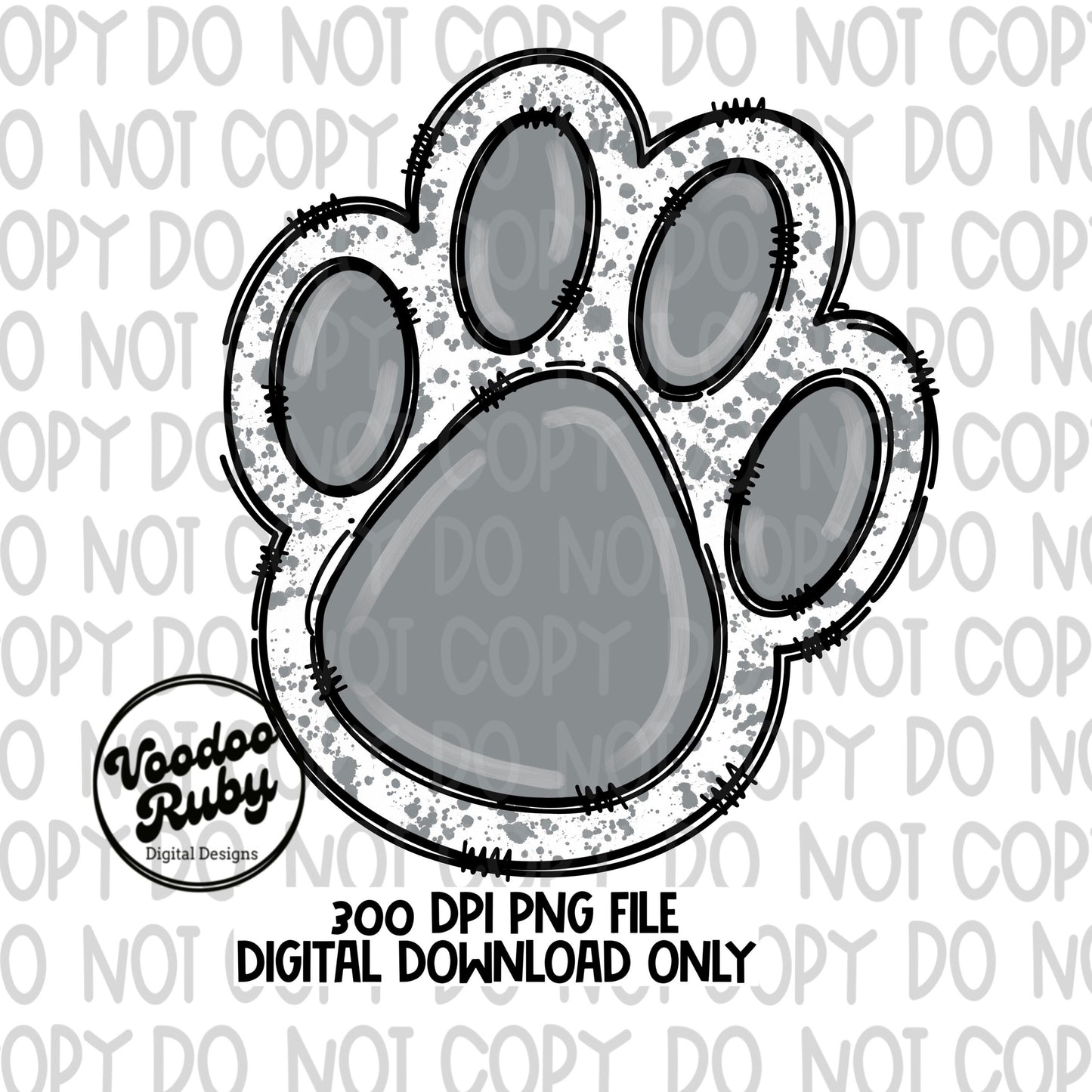 Gray Silver Paw Print PNG Design Sublimation Hand Drawn Digital Download Mascot PNG Doodle Clip Art DTF Printable Football Clip Art