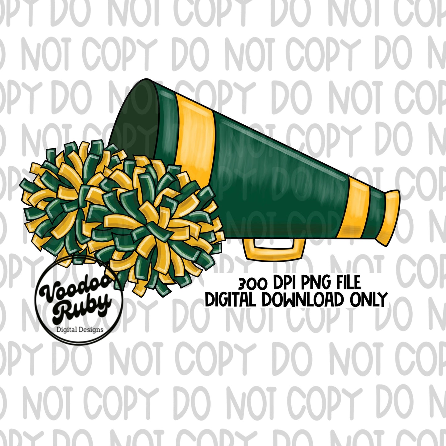 Green Gold Cheer PNG Design Sublimation Hand Drawn Digital Download PNG Cheerleader Football Clip Art DTF Printable Megaphone png