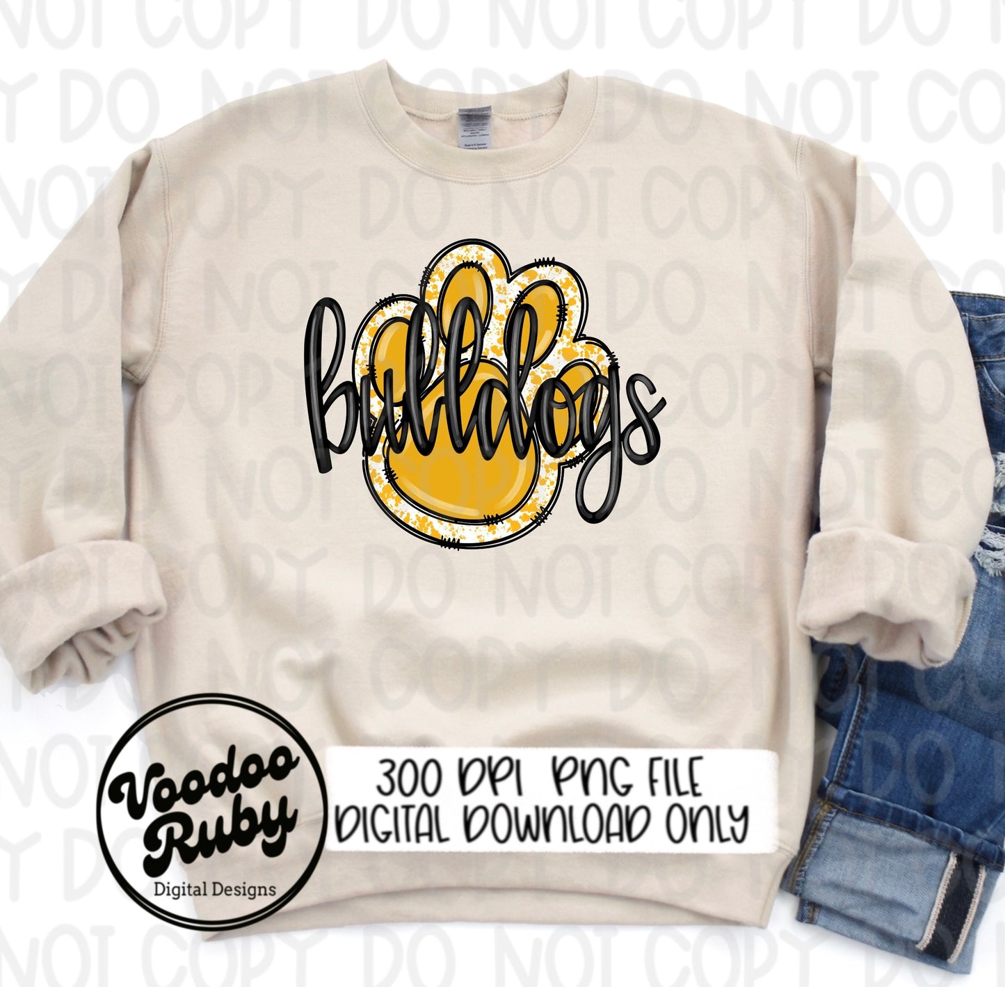 Bulldogs PNG Design Hand Drawn Digital Download Football PNG Paw Print Design Bulldogs Sublimation Bulldogs DTF Printable