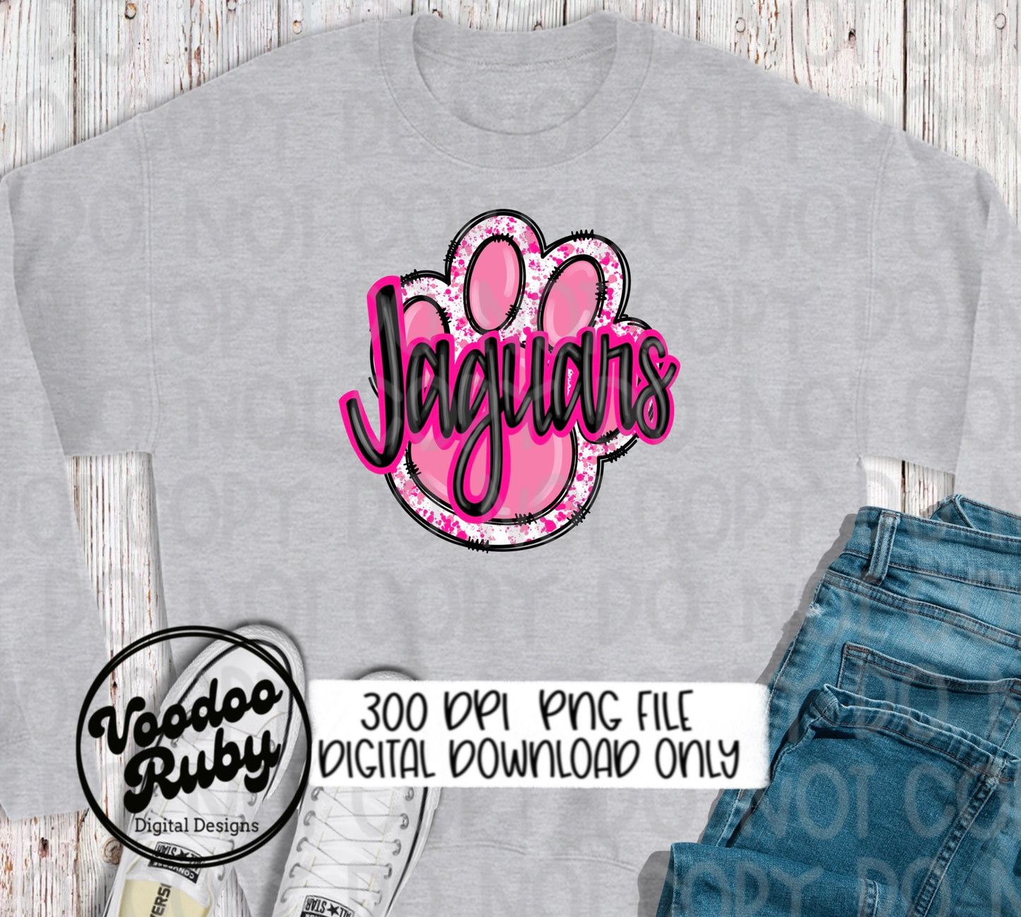 Pink Jaguars PNG Design Sublimation Hand Drawn Digital Download Pink Football PNG Pink Paw Print Pink October DTF Awareness Mascot png