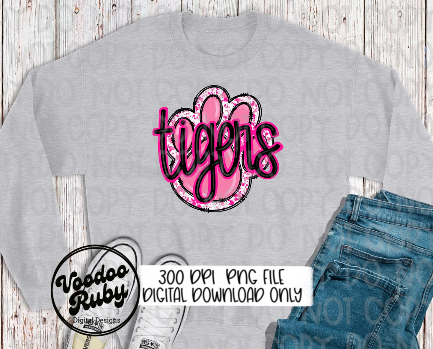 Pink Tigers PNG Design Hand Drawn Digital Download Sublimation Pink Football PNG Pink Paw Print Pink October Awareness DTF Printable