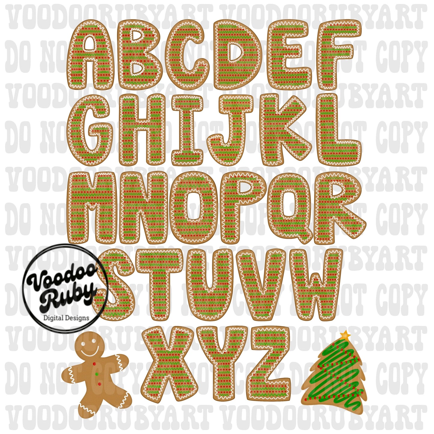 Gingerbread Alphabet PNG Design Sublimation Bundle Hand Drawn Digital Download Sublimation Letters Christmas Alpha Pack PNG DTF Printable