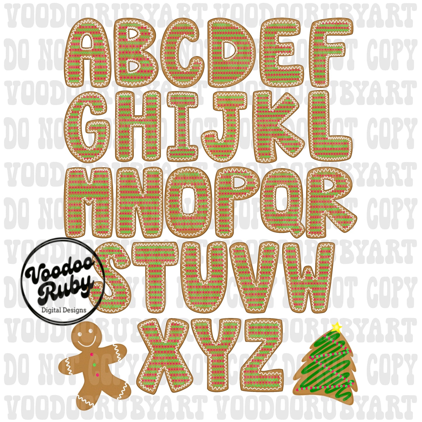 Gingerbread Alphabet PNG Design Sublimation Bundle Hand Drawn Digital Download Sublimation Letters Pink Christmas Alpha Pack DTF Printable