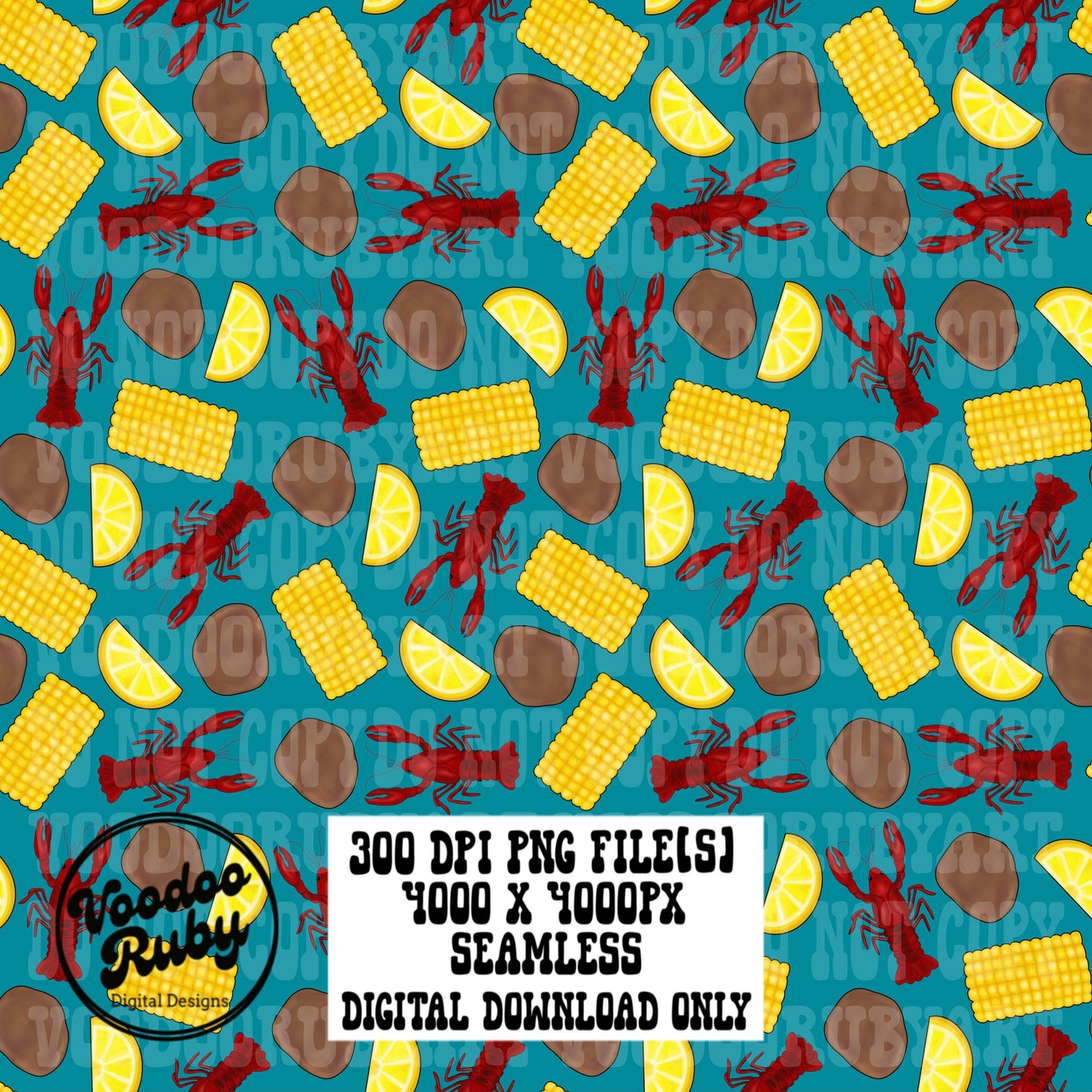 Crawfish Boil PNG Seamless Pattern PNG Hand Painted Repeat Pattern Digital Paper Download Fabric Design Sublimation Tumbler Cup Design dtf