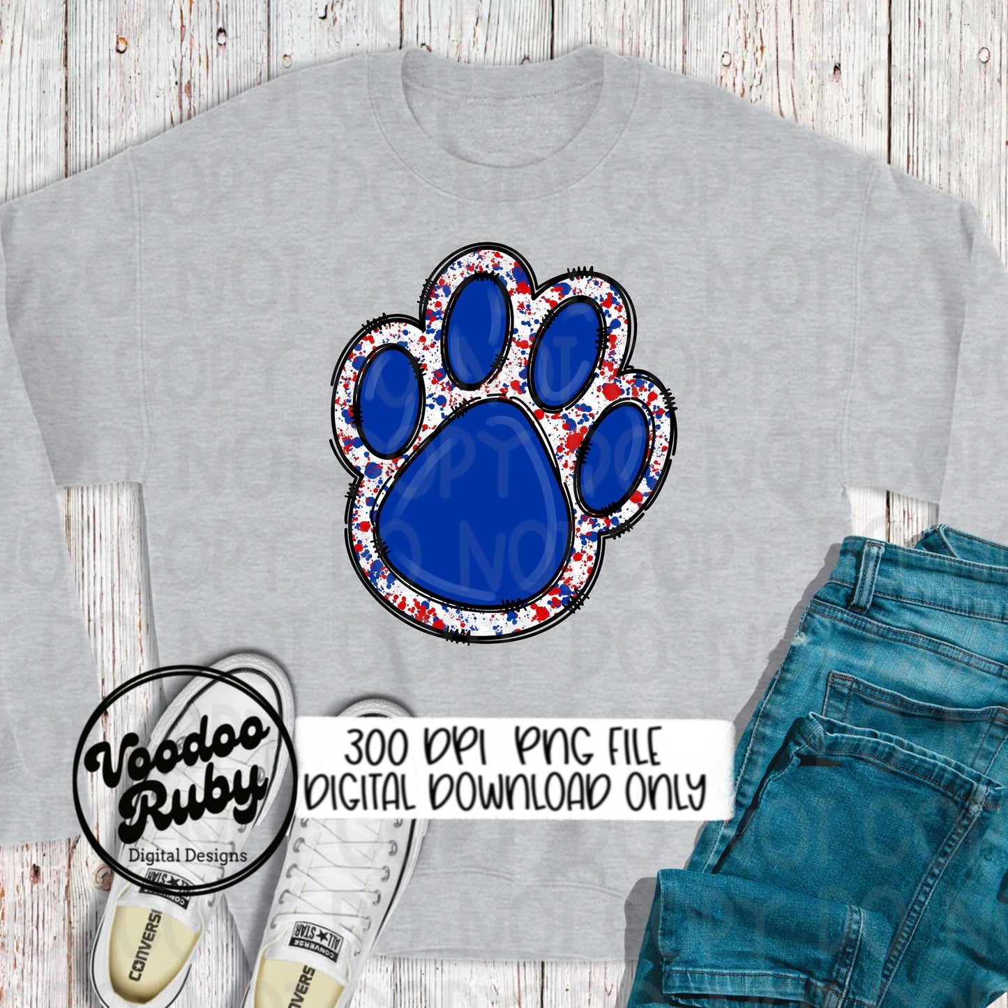 Blue Red Paw PNG Design Sublimation Mascot Hand Drawn Digital Download png Paw Print DTF Printable Sublimation Blanks Clip Art Football png