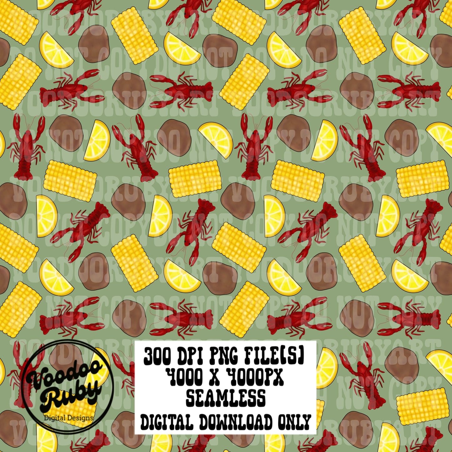 Crawfish Boil PNG Seamless Pattern PNG Hand Painted Repeat Pattern Digital Paper Download Fabric Design Sublimation Tumbler Cup Design dtf