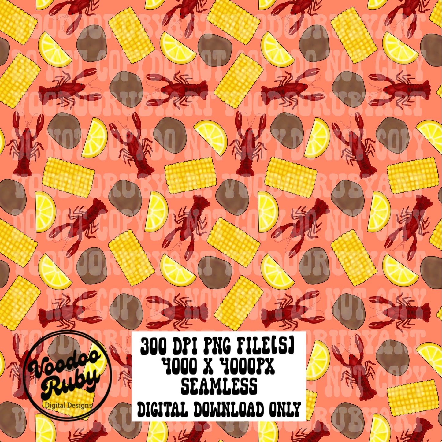Crawfish Boil PNG Seamless Pattern PNG Hand Painted Repeat Pattern Digital Paper Download Fabric Design Sublimation Tumbler Cup Design dtf