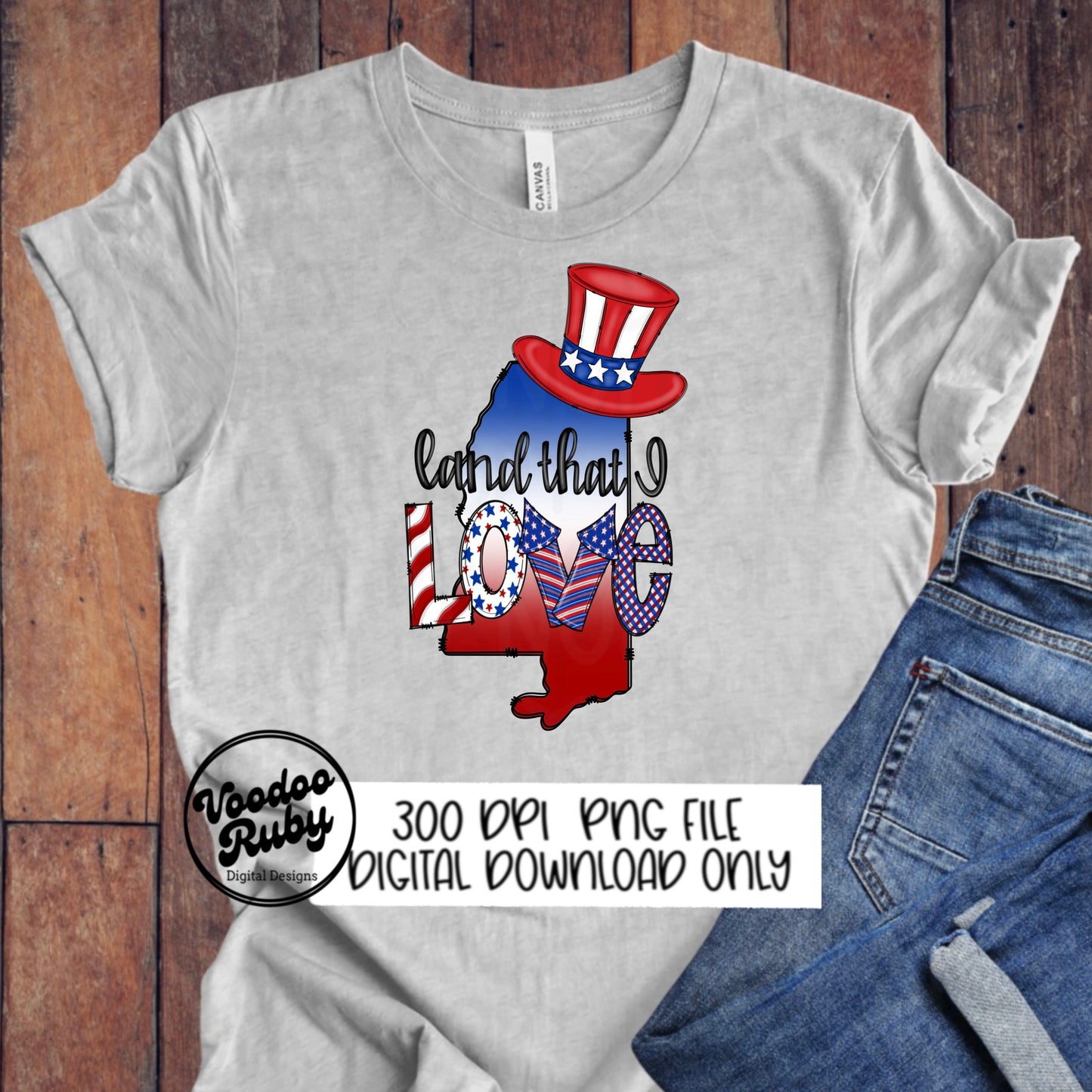 Mississippi PNG Design 4th of July png Hand Drawn Digital Download Sublimation USA Red White Blue America png Land That I Love dtf Printable