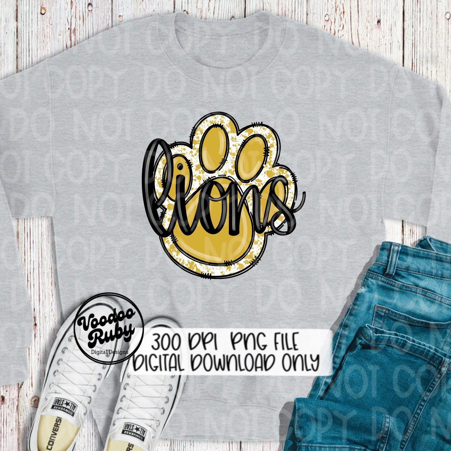 Lions PNG Design Sublimation Hand Drawn Digital Download Football PNG Yellow Gold Lions Clip Art Lions DTF Printable