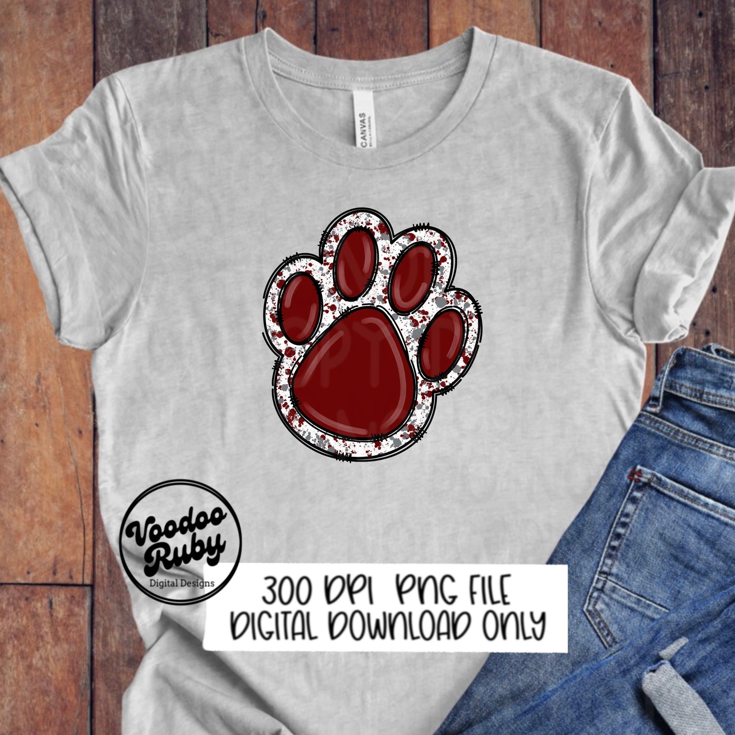 Maroon Gray Paw PNG Design Sublimation Hand Drawn Digital Download Paw Print PNG DTF Printable Clip Art Sublimation Blanks