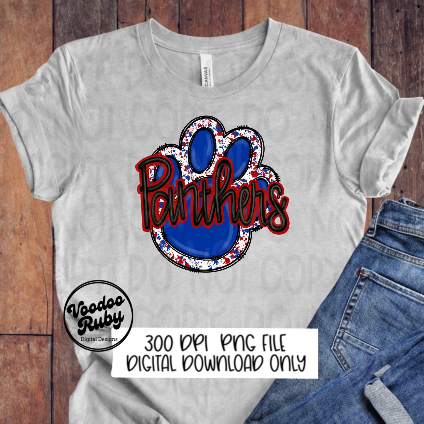 Panthers PNG Design Sublimation Hand Drawn Digital Download Football PNG Blue Red Paw Print DTF Printable Clip Art