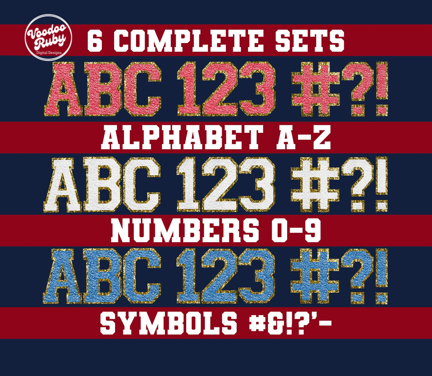 4th of July Faux Chenille Letters PNG Sublimation Bundle Chenille Letter Patches Digital Download Sports Letters PNG Alpha Pack DTF