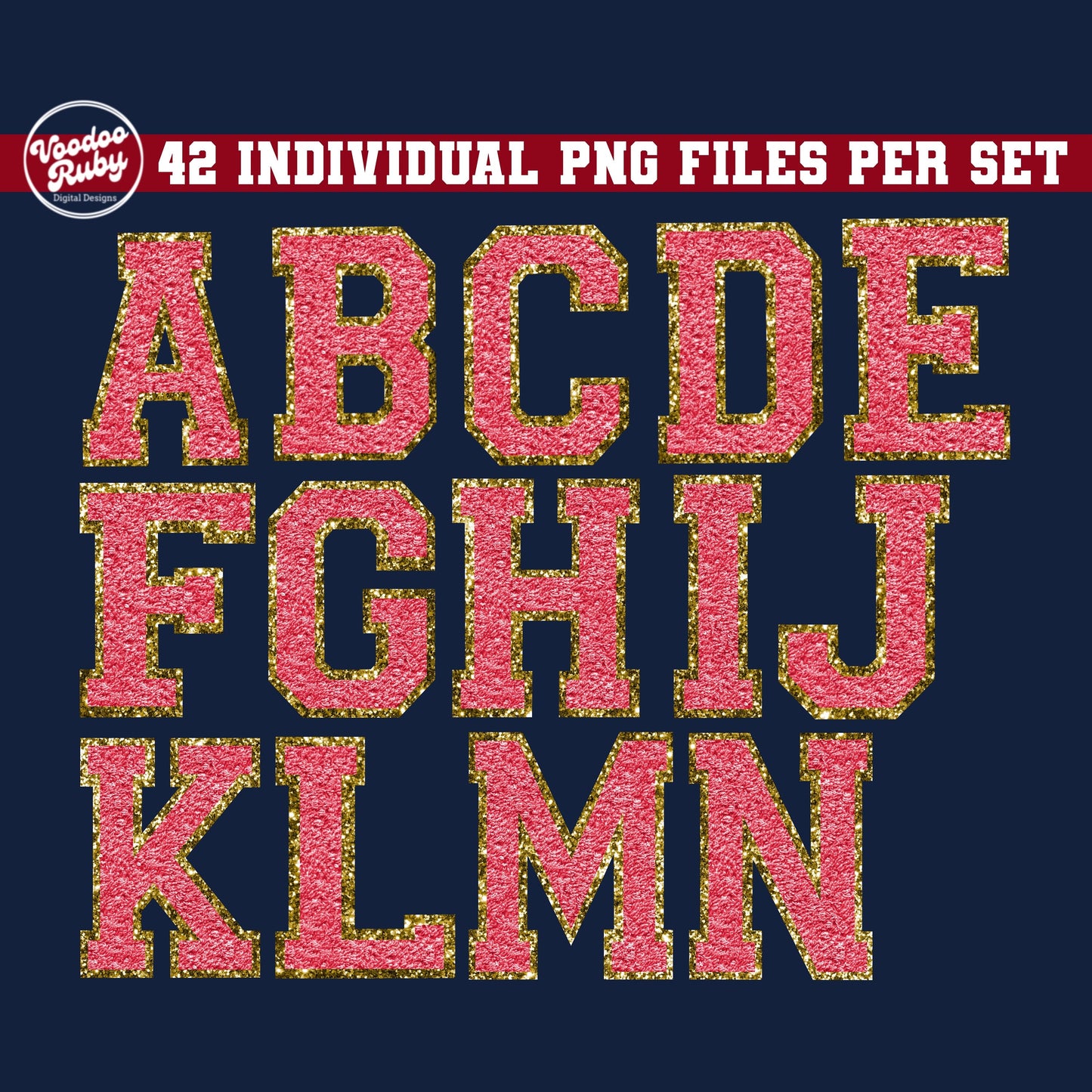 4th of July Faux Chenille Letters PNG Sublimation Bundle Chenille Letter Patches Digital Download Sports Letters PNG Alpha Pack DTF