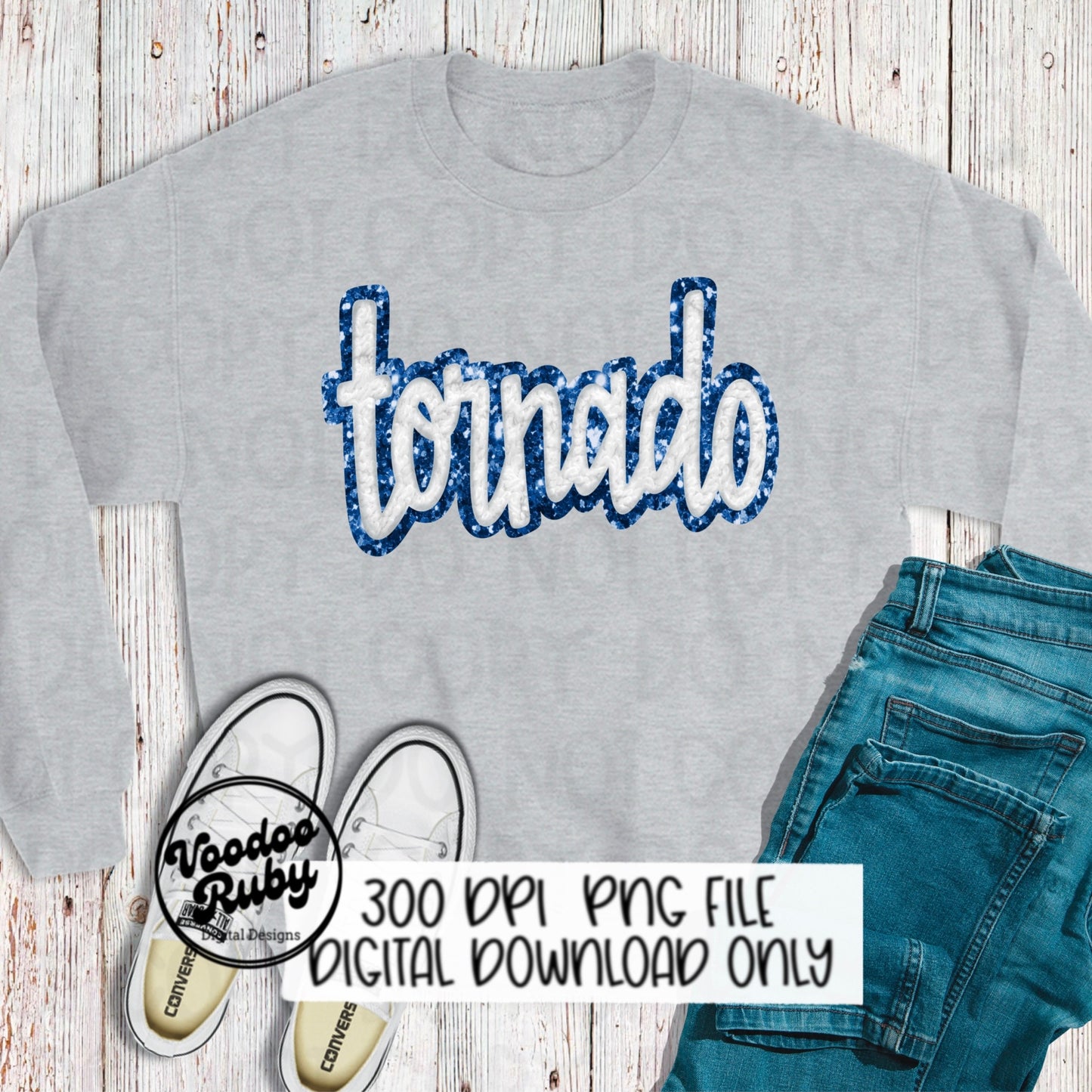 Tornado PNG Design Hand Drawn Digital Download Sublimation Faux Chenille PNG Blue and White Football png Tornado DTF Printable Tornado Cheer