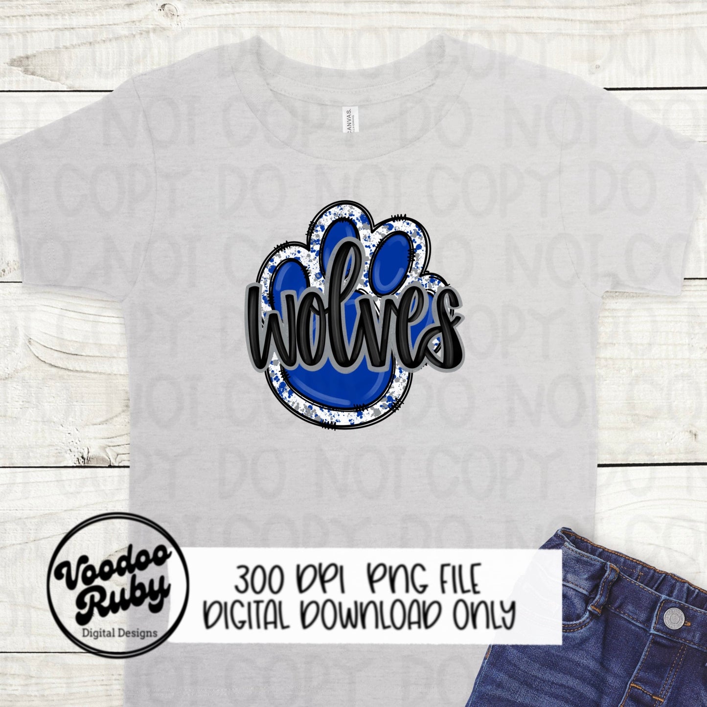 Wolves PNG Design Sublimation Hand Drawn Digital Download Football PNG Paw Print Design Blue Gray Wolves Football DTF Printable