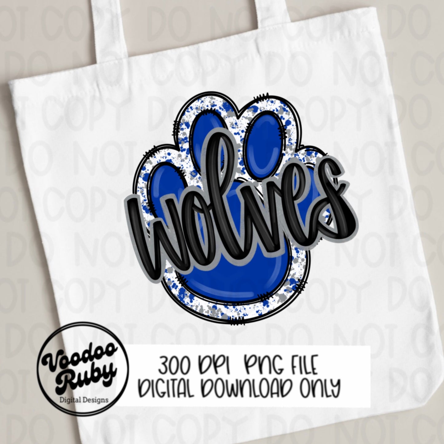 Wolves PNG Design Sublimation Hand Drawn Digital Download Football PNG Paw Print Design Blue Gray Wolves Football DTF Printable