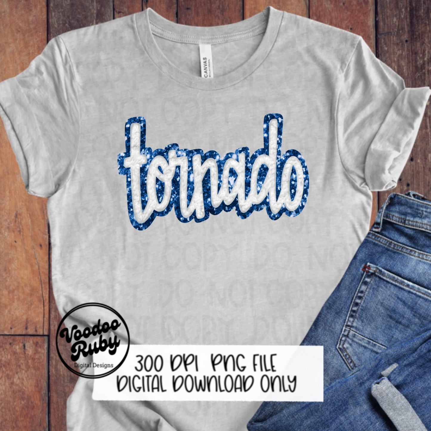 Tornado PNG Design Hand Drawn Digital Download Sublimation Faux Chenille PNG Blue and White Football png Tornado DTF Printable Tornado Cheer