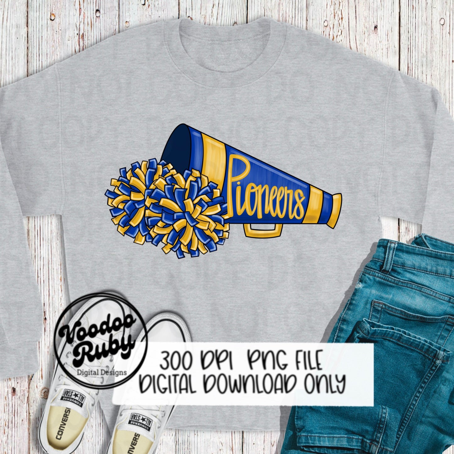 Pioneers Cheer PNG Design Sublimation Hand Drawn Digital Download Pioneers PNG Cheerleader Clip Art Cheer Dtf Printable Megaphone png
