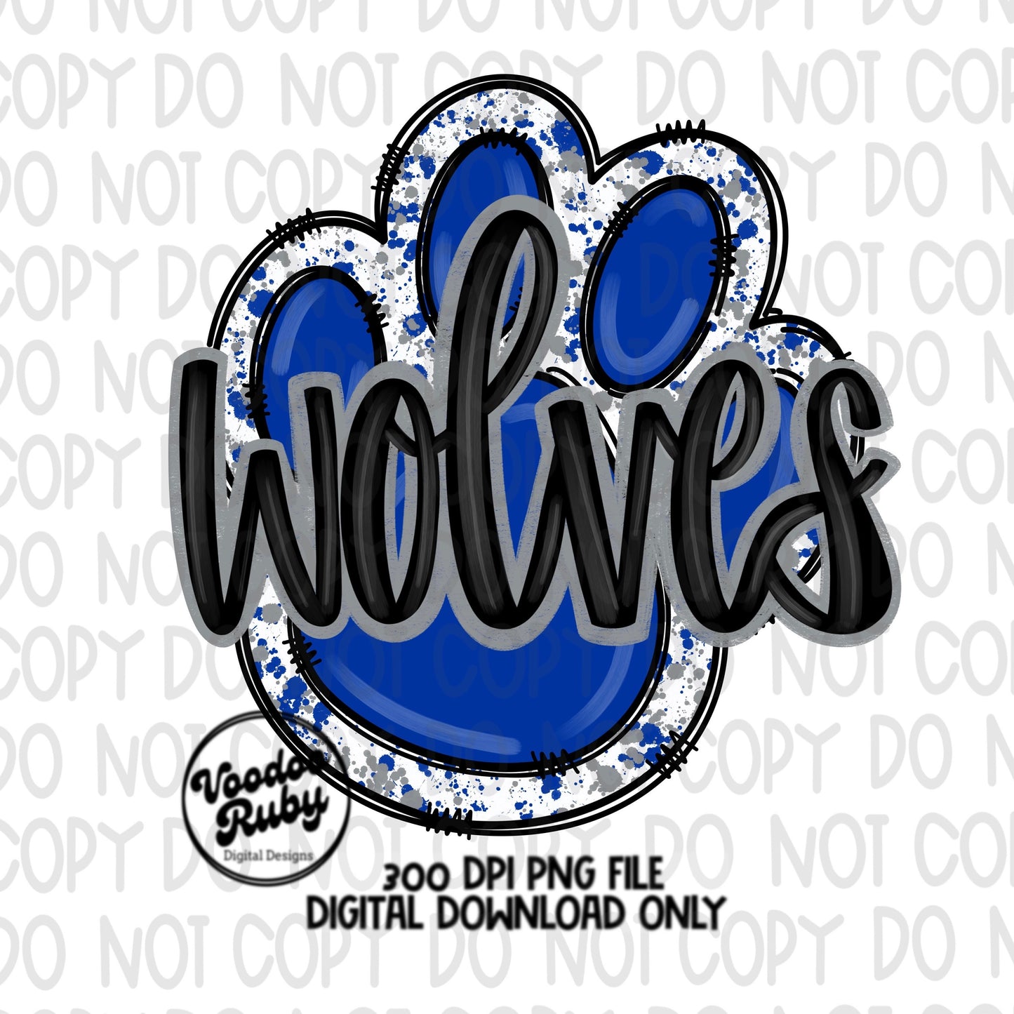Wolves PNG Design Sublimation Hand Drawn Digital Download Football PNG Paw Print Design Blue Gray Wolves Football DTF Printable