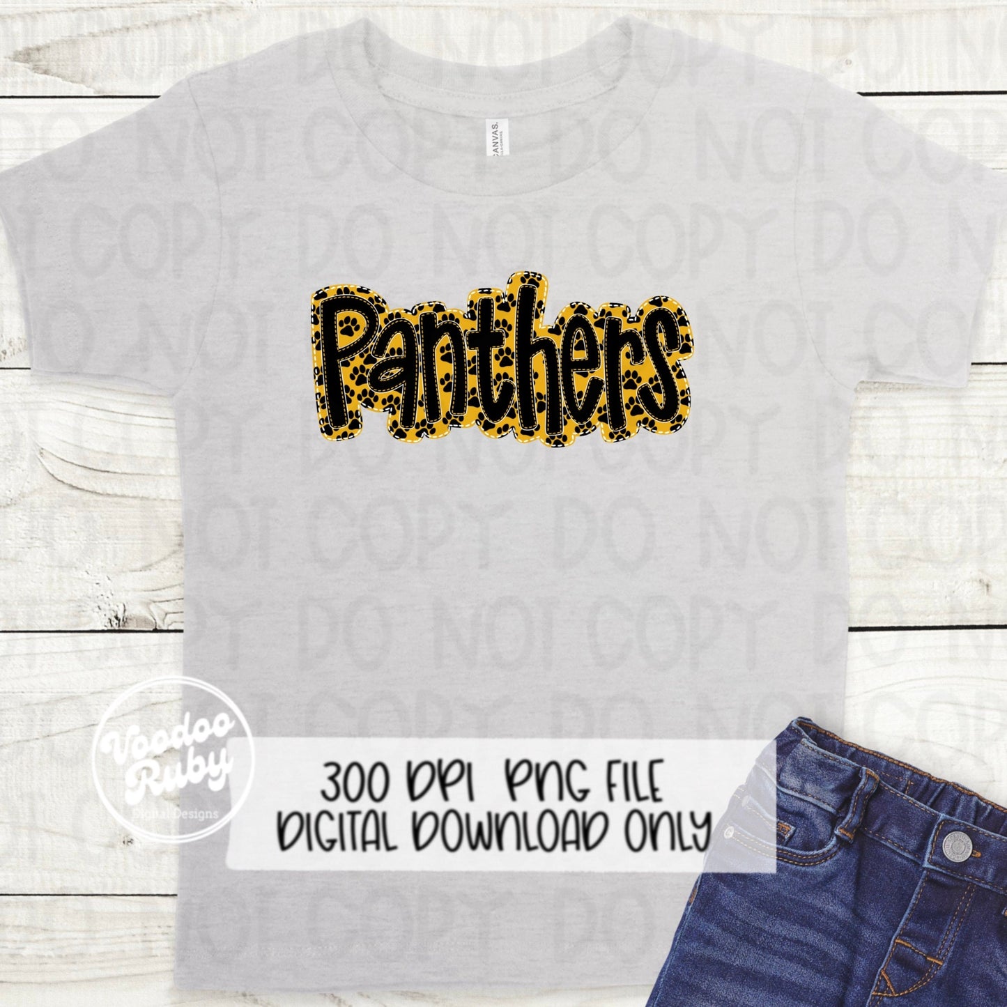Panthers PNG Design Sublimation Embroidery Faux Applique Hand Drawn Digital Download Black Yellow Panthers DTF Printable Mascot Football