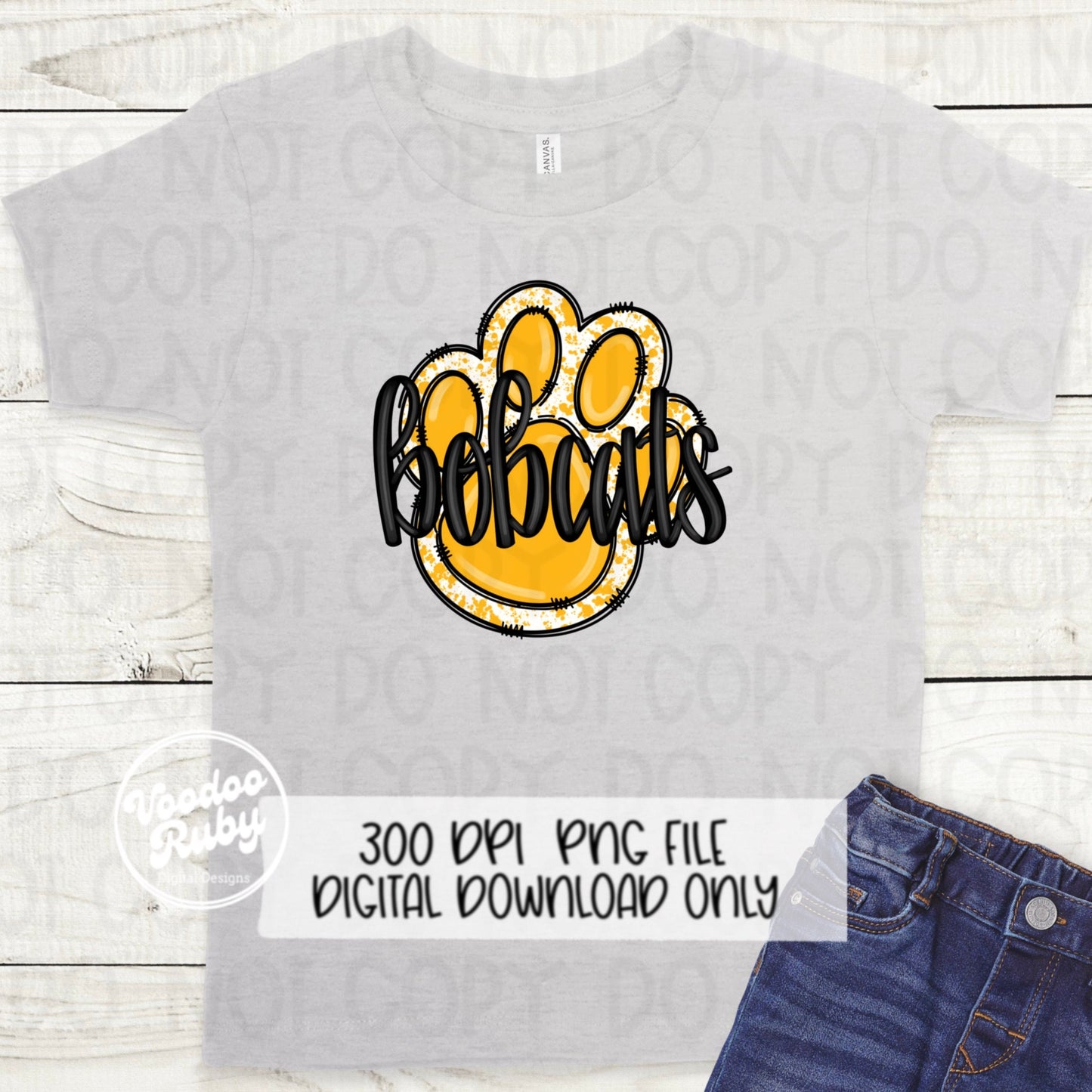 Bobcats PNG Design Sublimation Hand Drawn Digital Download Football PNG Yellow Gold Bobcats Paw Print Bobcats DTF Printable Clip Art