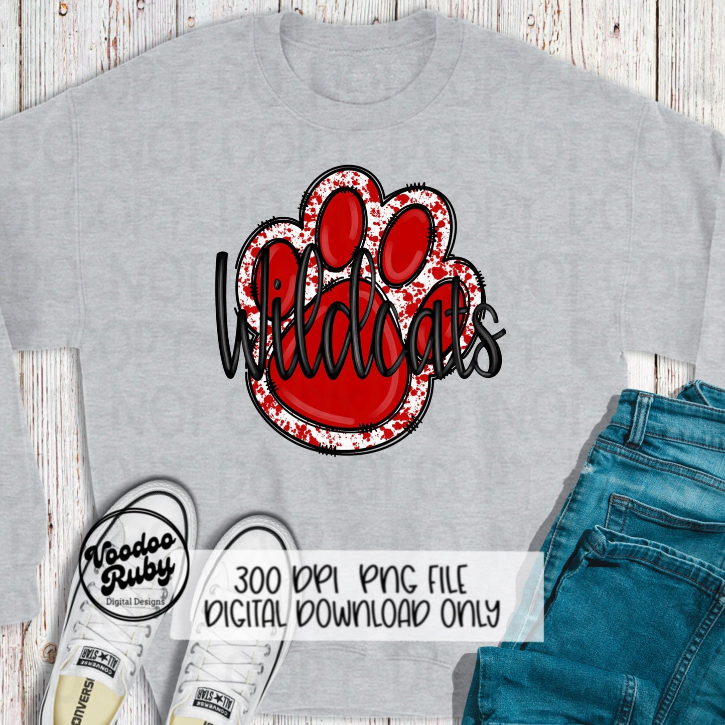 Wildcats PNG Design Hand Drawn Digital Download Football PNG Sublimation Red Wildcats png Mascot DTF Printable Clip Art Cheer png