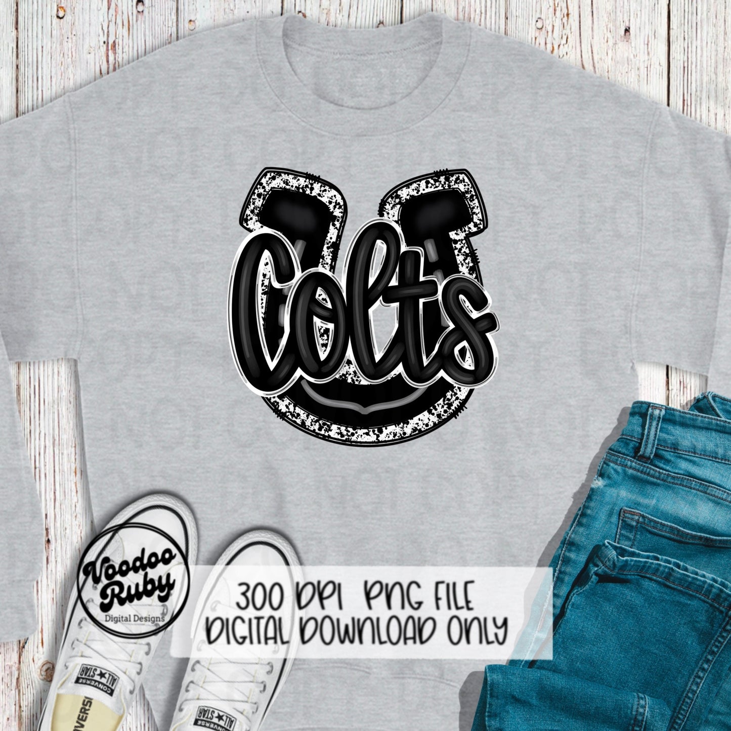 Colts PNG Design Sublimation Hand Drawn Digital Download Black Colts Football Mascot DTF Printable