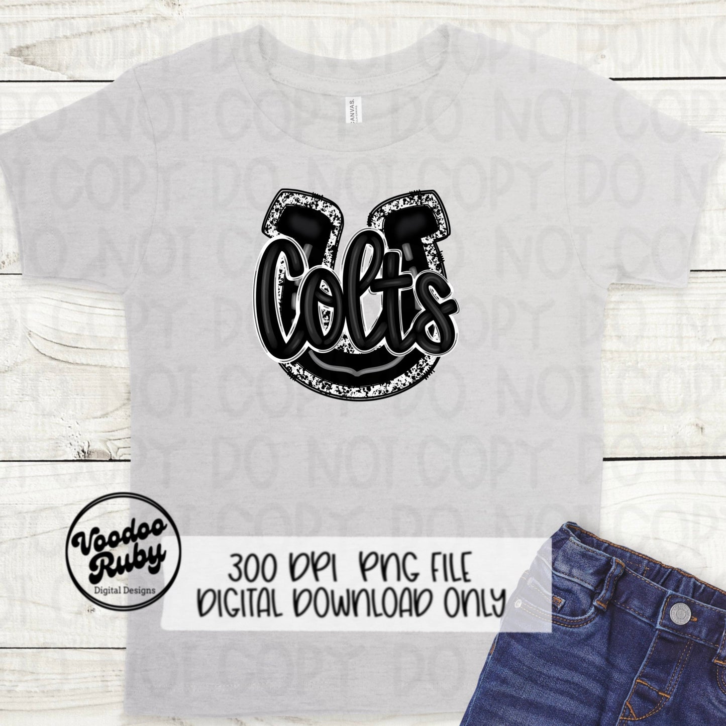 Colts PNG Design Sublimation Hand Drawn Digital Download Black Colts Football Mascot DTF Printable