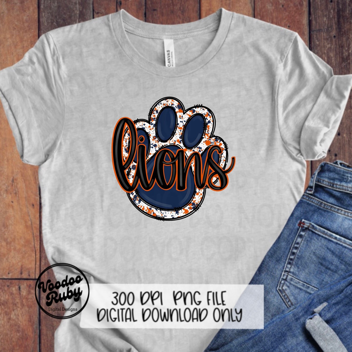 Lions PNG Design Hand Drawn Digital Download Lions Football PNG Blue Orange Lions Paw Print Sublimation Design Lions DTF Printable