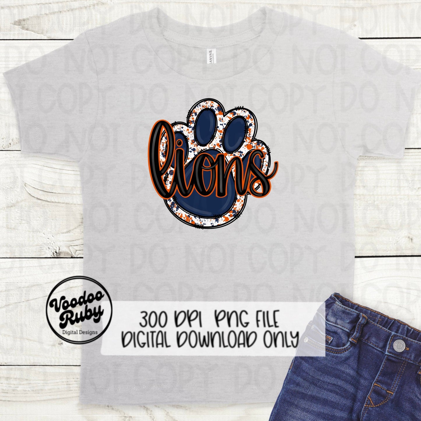 Lions PNG Design Hand Drawn Digital Download Lions Football PNG Blue Orange Lions Paw Print Sublimation Design Lions DTF Printable