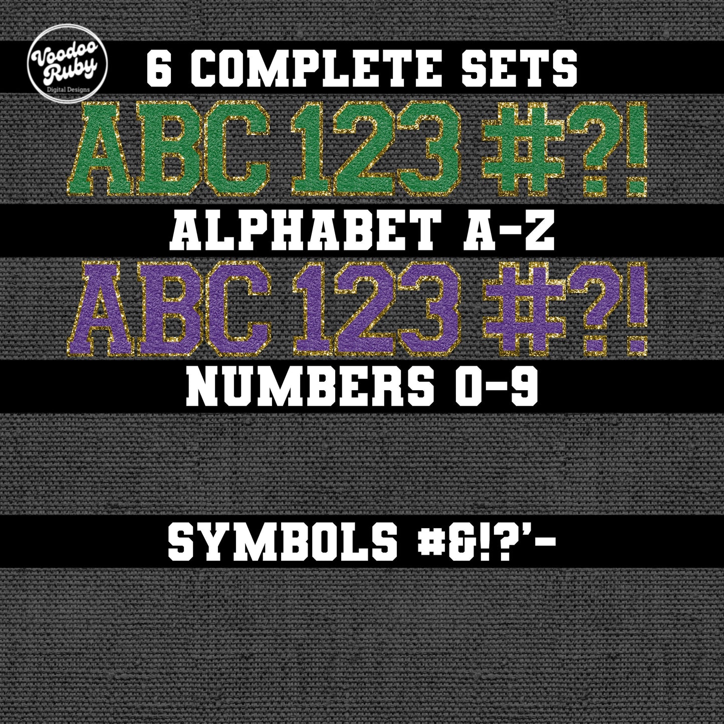 Chenille Alphabet & Numbers PNG Bundle: Sports Font, Sublimation, DTF Printable (Digital Download)