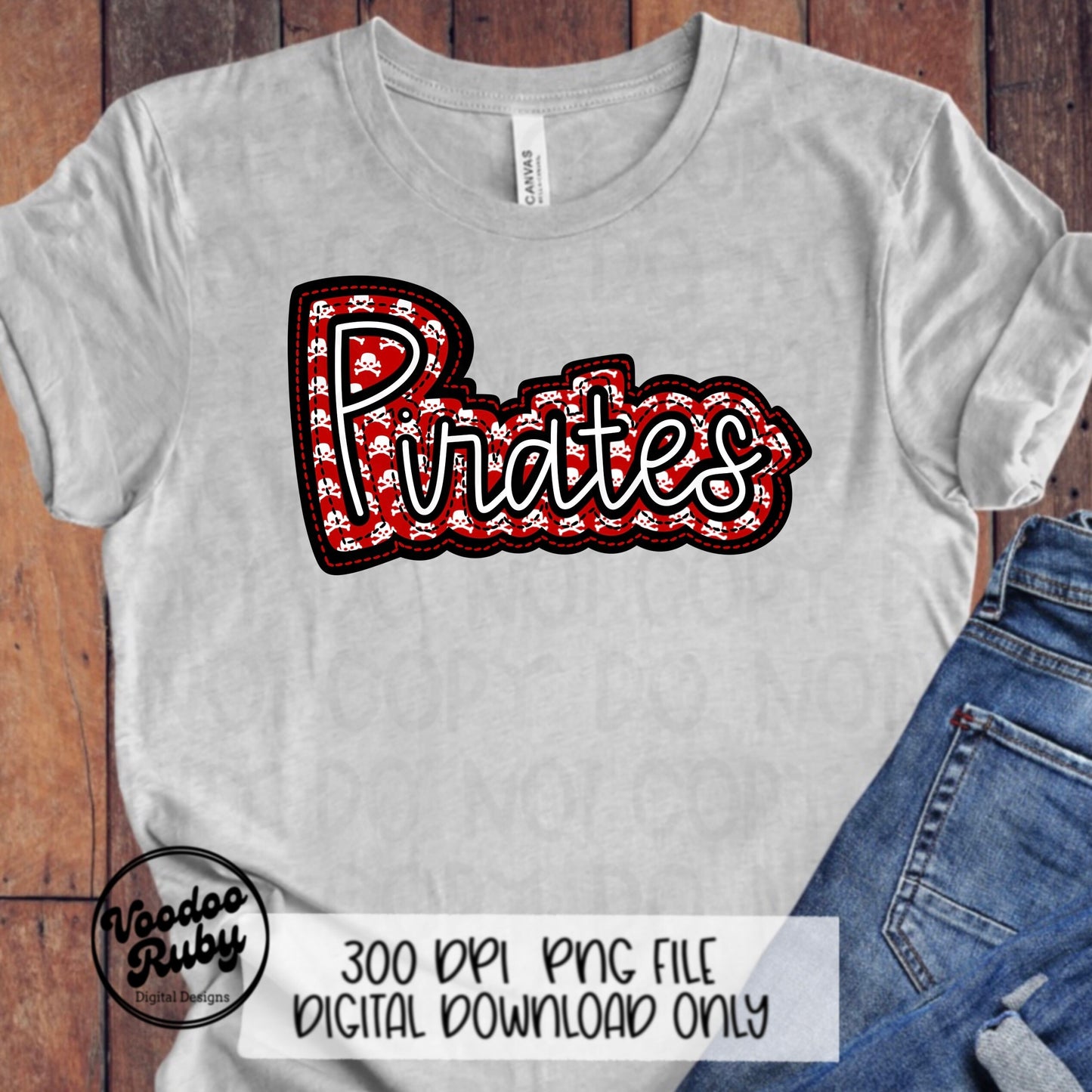 Pirates PNG Design Sublimation Hand Drawn Digital Download Embroidery PNG Faux Applique Red Black Pirates Football png DTF Printable Mascot
