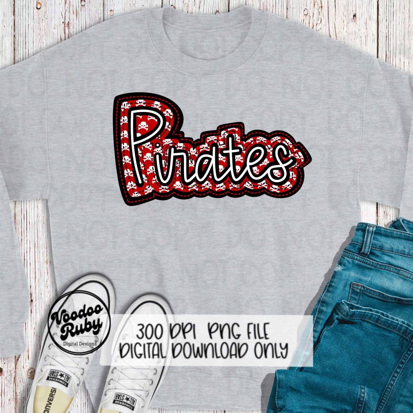 Pirates PNG Design Sublimation Hand Drawn Digital Download Embroidery PNG Faux Applique Red Black Pirates Football png DTF Printable Mascot