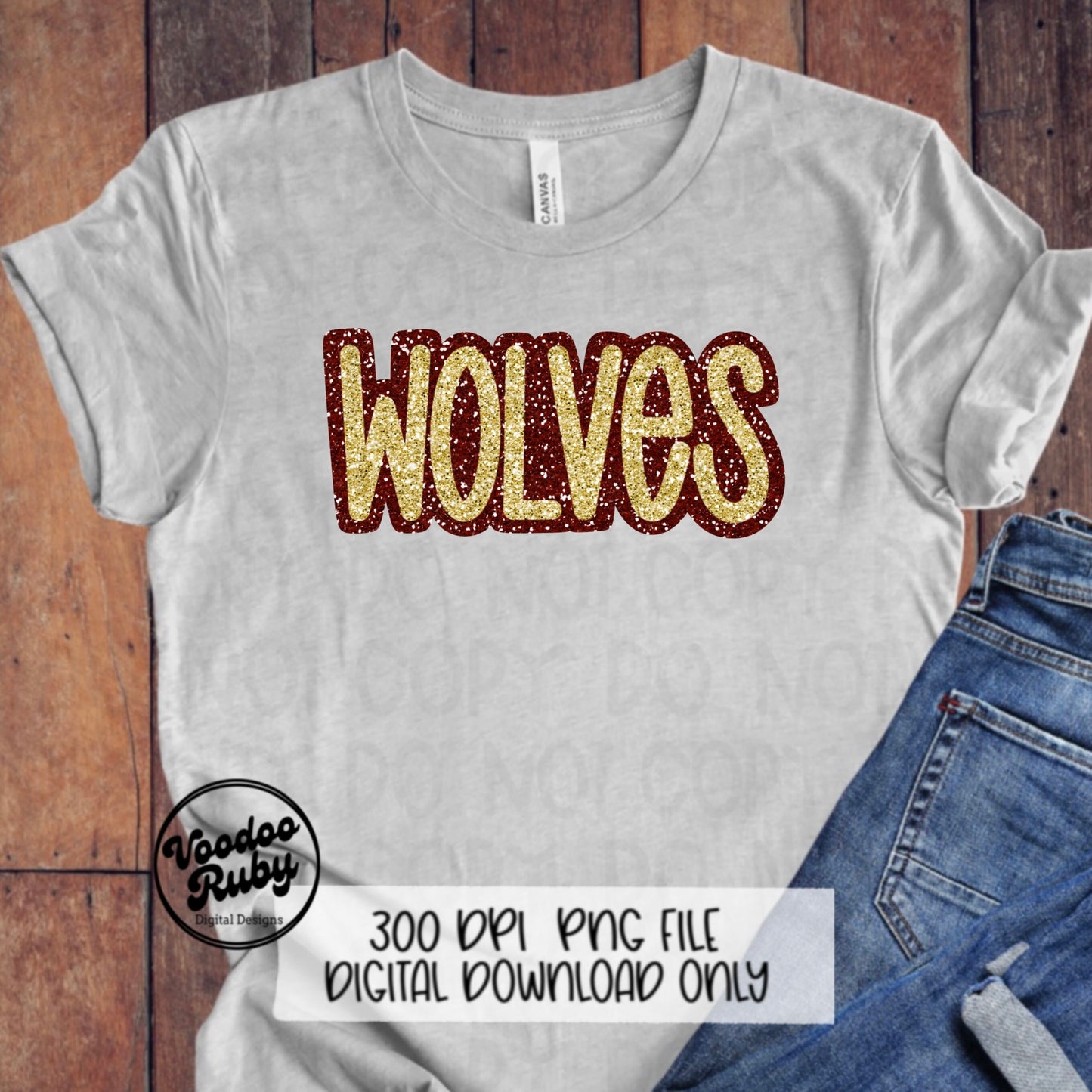 Wolves PNG Design Glitter Hand Drawn Digital Download Faux Glitter Patch PNG Printable Clip Art Faux Appliqué Wolves Football DTF