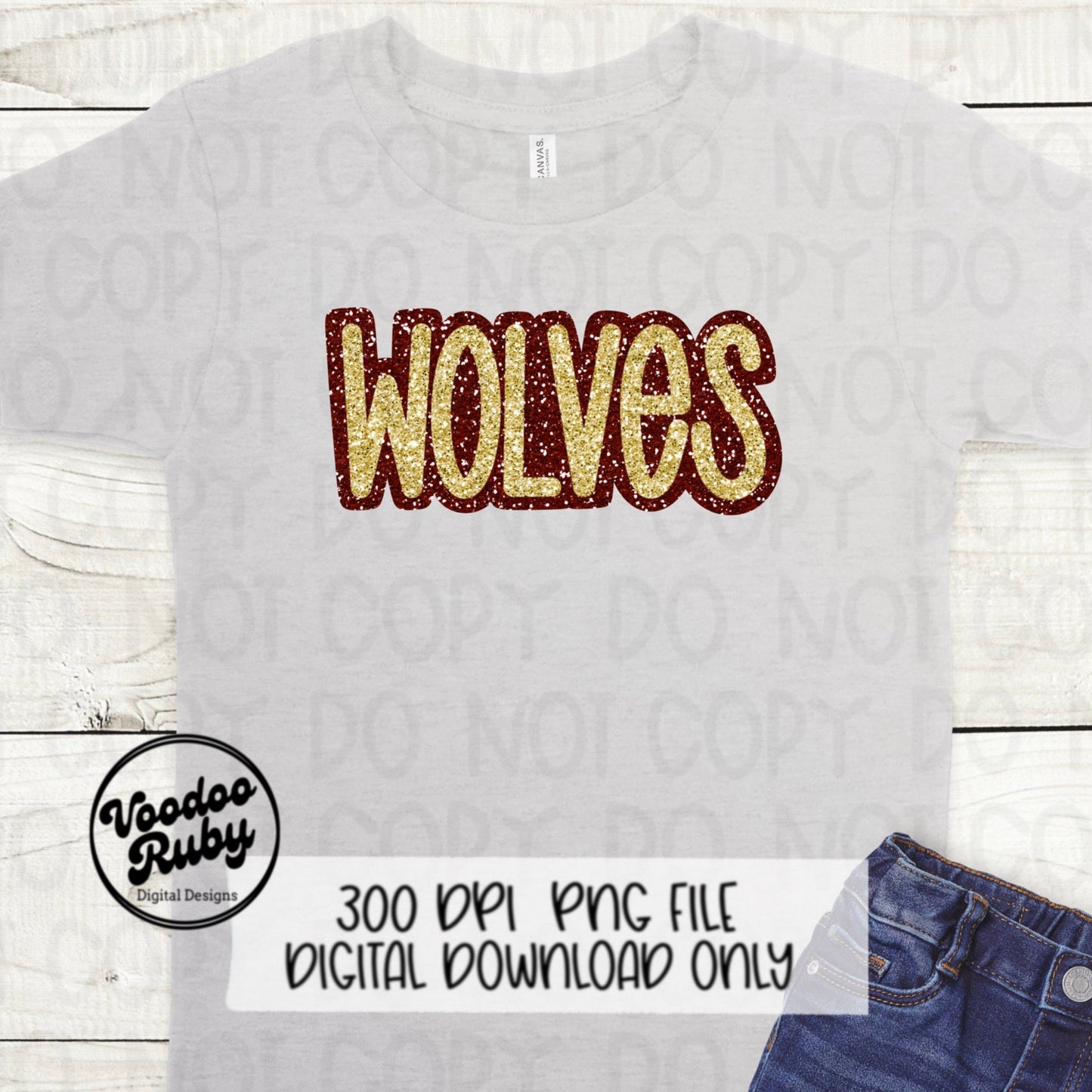 Wolves PNG Design Glitter Hand Drawn Digital Download Faux Glitter Patch PNG Printable Clip Art Faux Appliqué Wolves Football DTF