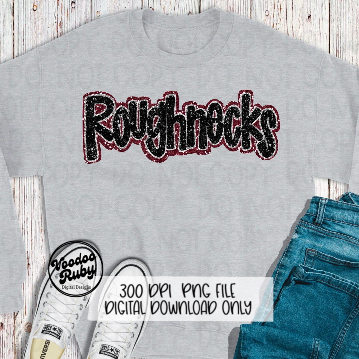 Roughnecks PNG Design Sequins Glitter Hand Drawn Digital Download Faux Sequins Patch DTF Printable Clip Art Faux Appliqué Roughneck Football