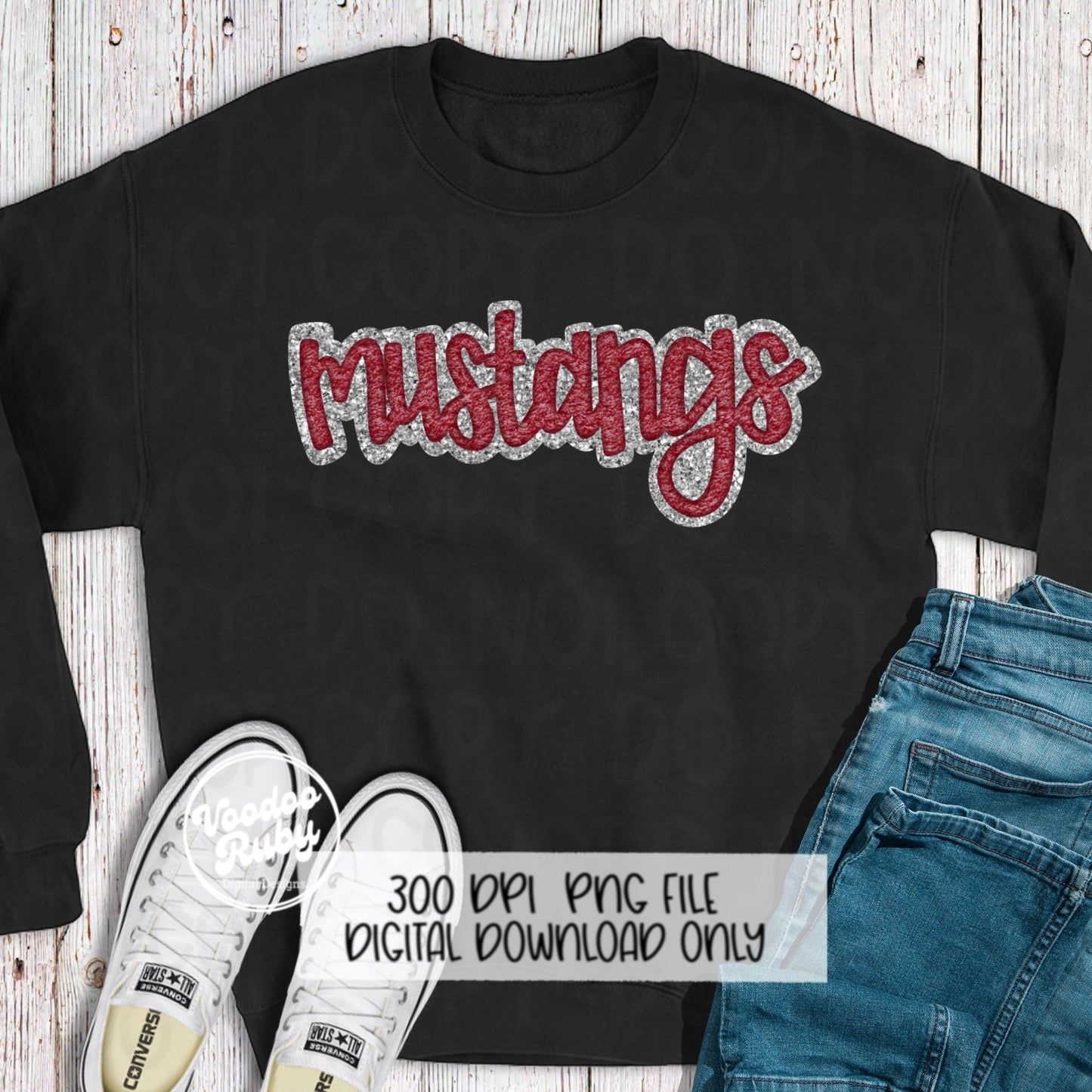 Mustangs PNG Design Hand Drawn Digital Download Sublimation Faux Chenille PNG Mustangs Football png Mustangs DTF Printable Glitter