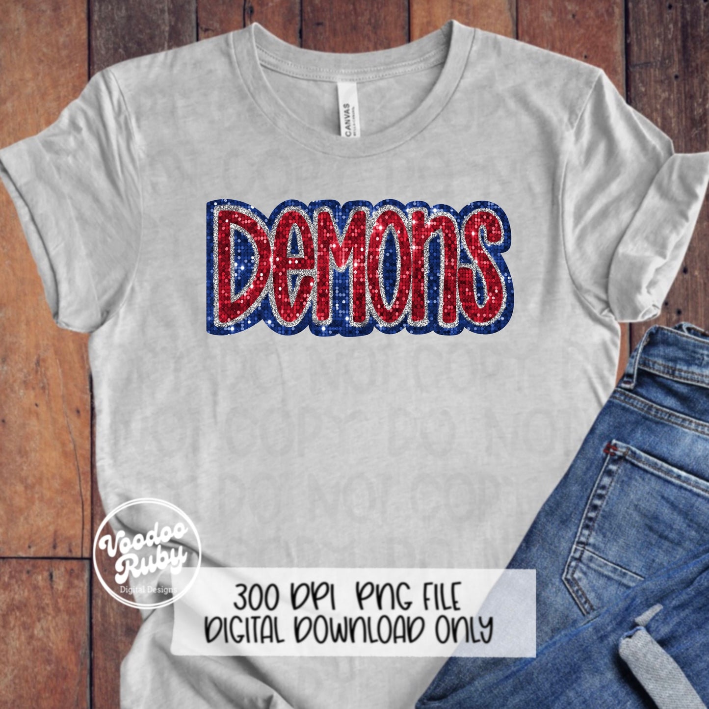 Demons PNG Design Sequins Glitter Hand Drawn Digital Download Faux Sequins Patch PNG Printable Faux Appliqué Demons Football DTF