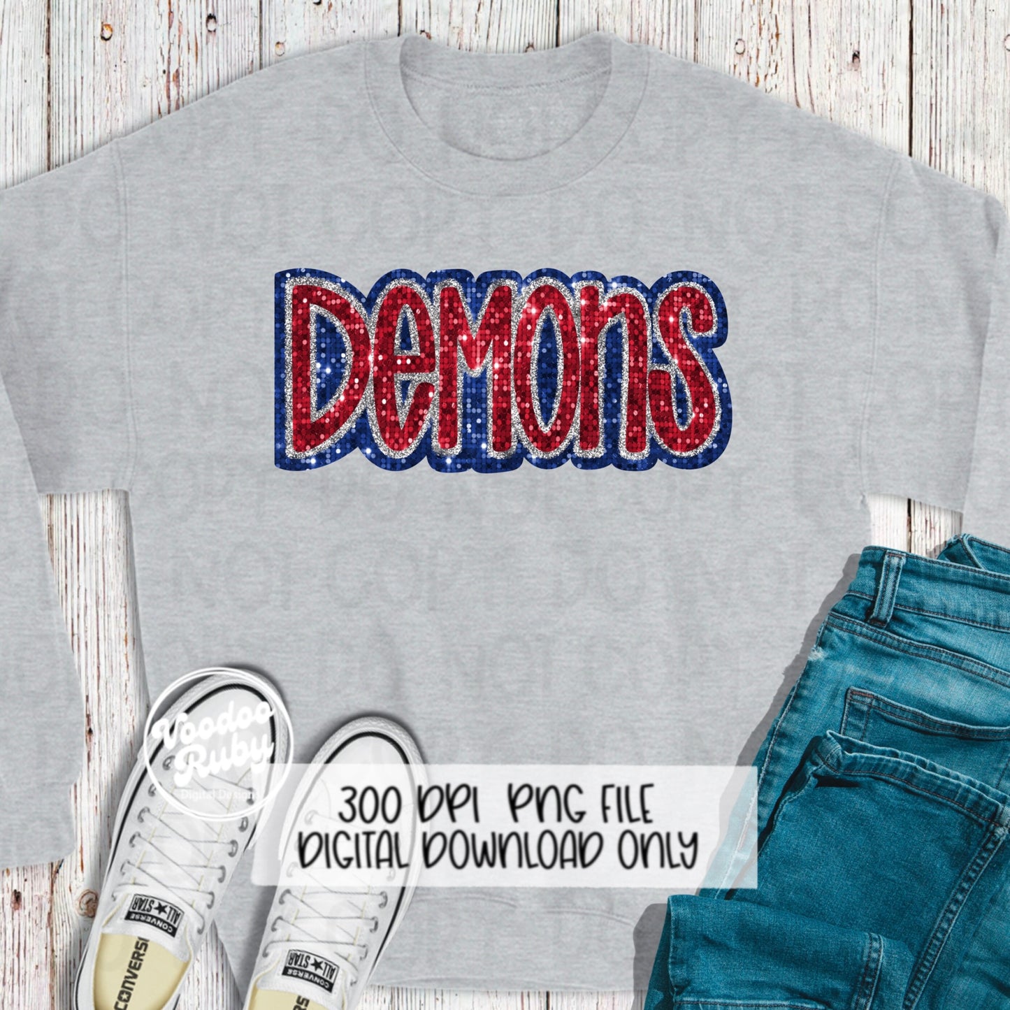 Demons PNG Design Sequins Glitter Hand Drawn Digital Download Faux Sequins Patch PNG Printable Faux Appliqué Demons Football DTF