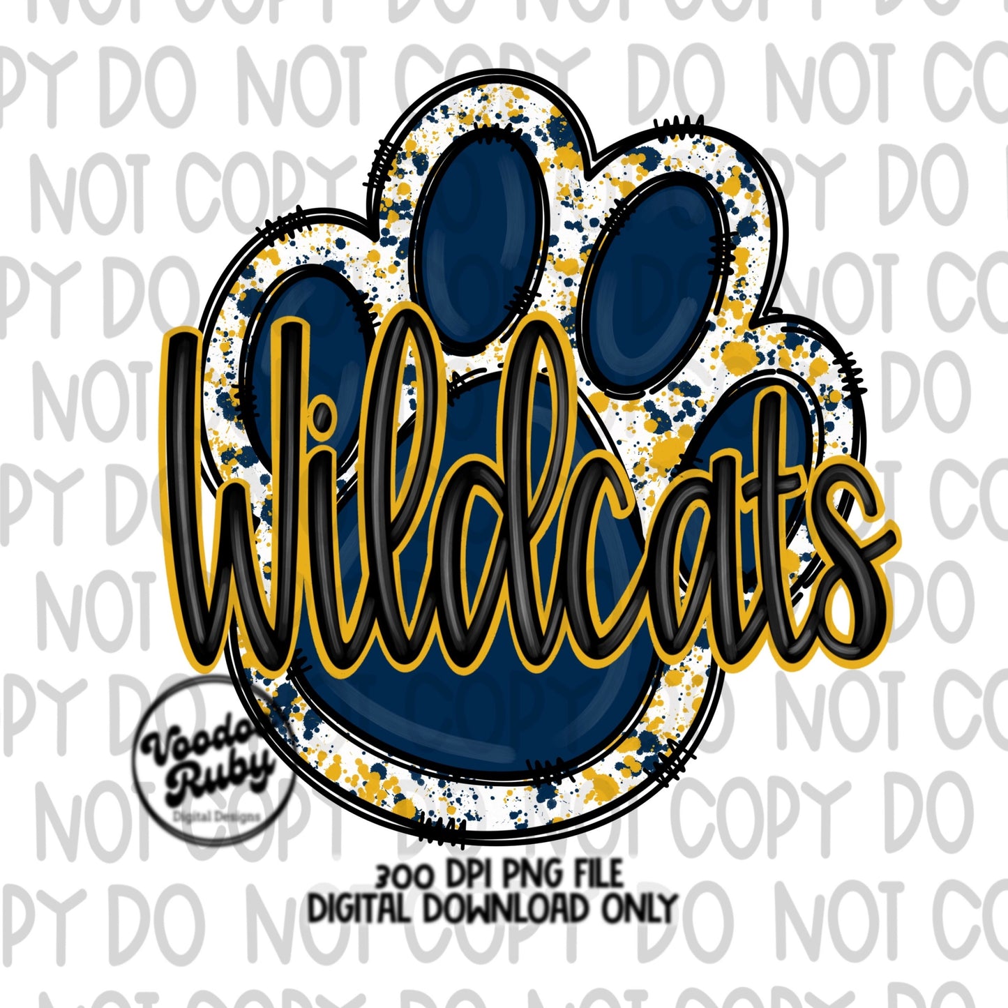 Wildcats PNG Design Sublimation Hand Drawn Digital Download Football PNG Blue Gold Wildcats Paw Print DTF Printable Clip Art
